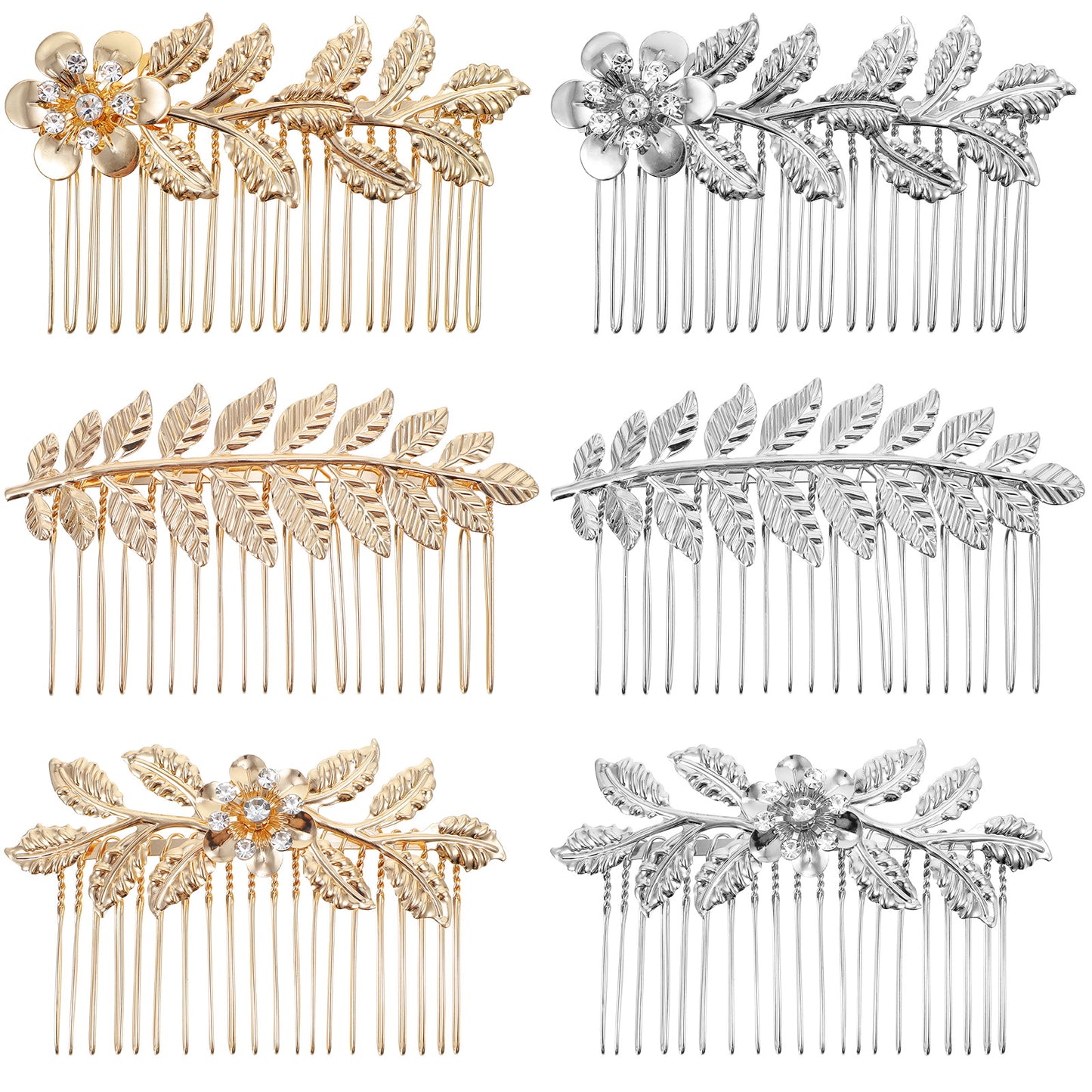 6 PCS Leaf Silver Gold Hair Combs for Women,Ymapinc Rhinestone Comb Clips,French Combs Wedding Hair Accessories for Women Gold Comb Clip for Bridal, Bridesmaid Wedding & Daily