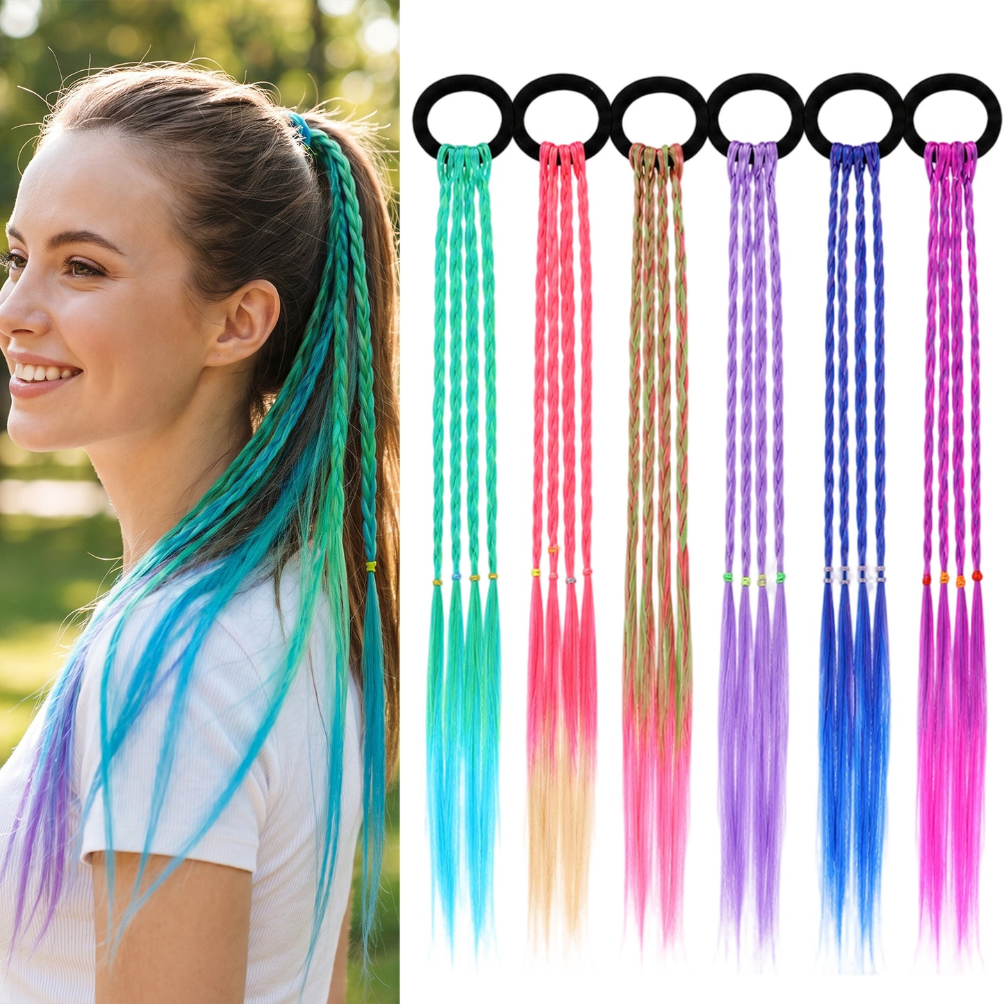 Matwsec 6 Pcs Colored Hair Extensions, Kids Girls Ponytail Hair Accessories