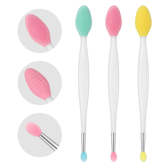 3 Pcs Pore Brush, Lip Scrub Tool - Dual-Ended Silicone Lip Exfoliator & Applicator Tool for Soft Lips, 3-in-1 Lips Mask Applicator, Gentle Exfoliation & Precise Application