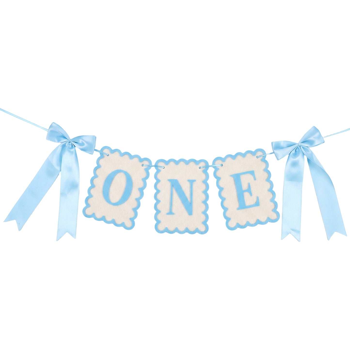 Matwsec One High Chair Banner for First Birthday Girl Boy, Blue Bow Felt Highchair 1st Birthday Banner for One Party Decoration Supplies Photo Prop (Blue and White)