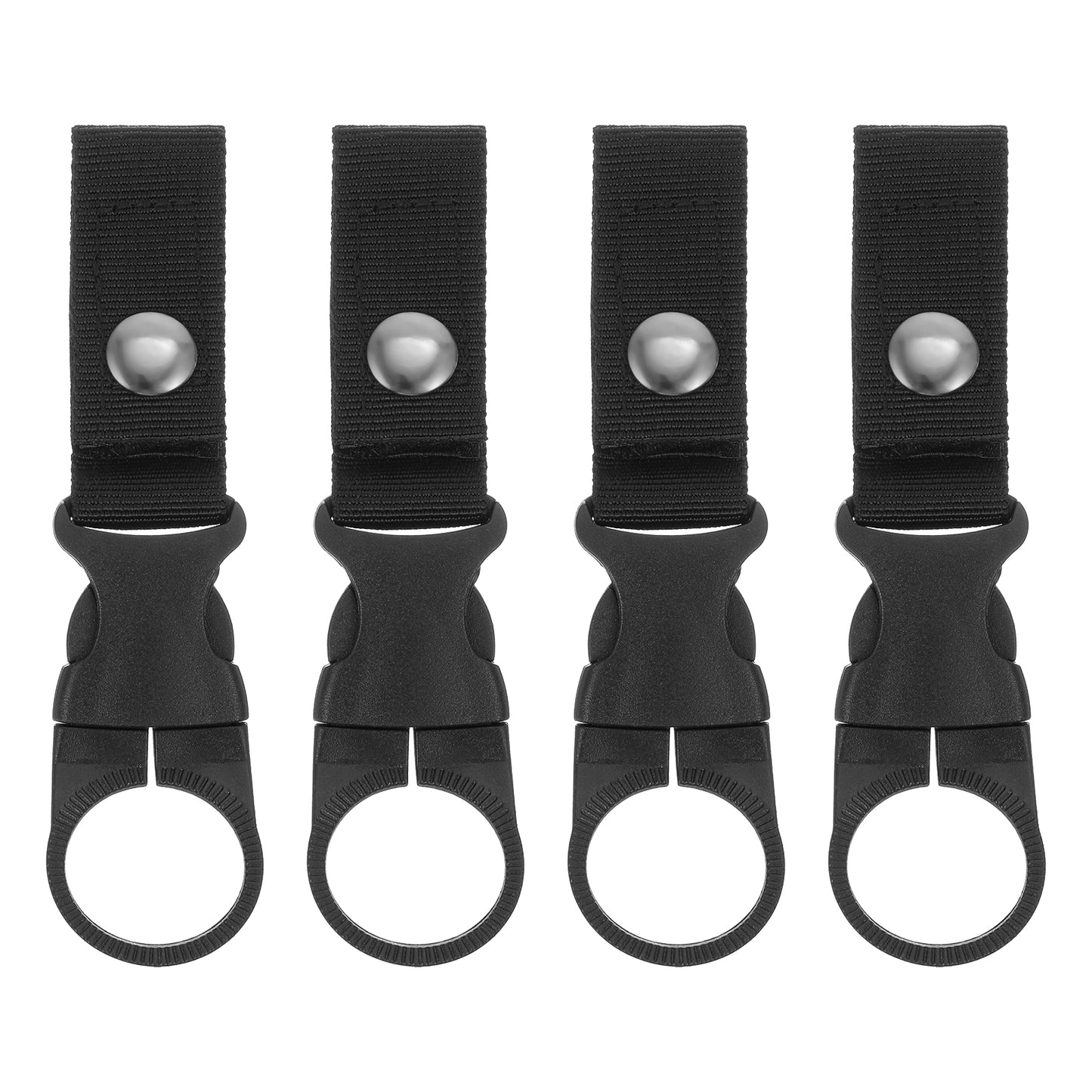 4PCS Water Bottle Clip Hanging Buckle Portable Mineral Water Bottle Ring Holder Keychain, Backpack Beverage Bottles Carabiner Nylon Webbing Strap for Outdoor Tactical Camping Hiking(Black)