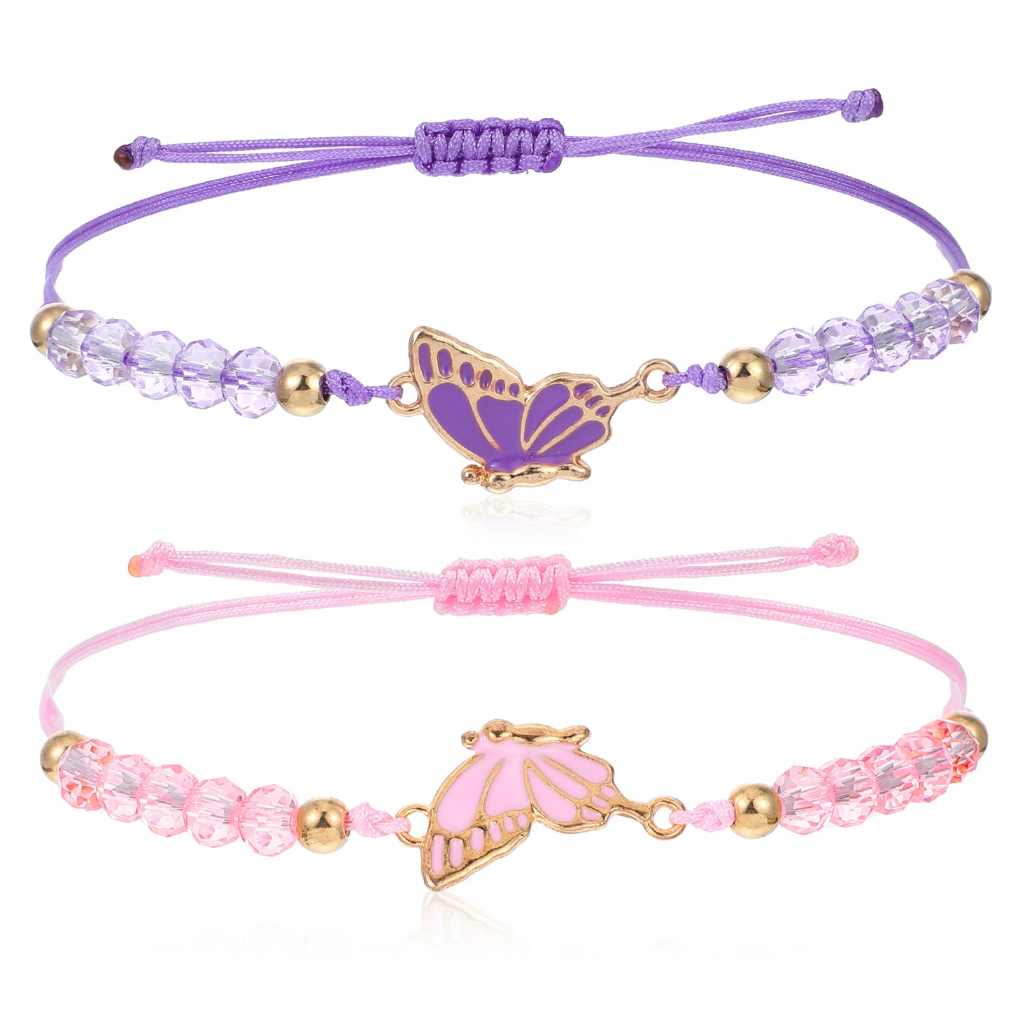 Ouligay 2 Pcs Best Friend Bracelet, Friendship Bracelet, Butterfly Matching Bracelets for Couples, Adjustable Bff Bracelets, Charm Jewelry Gifts for Women Couples Bestie(Purple Pink)
