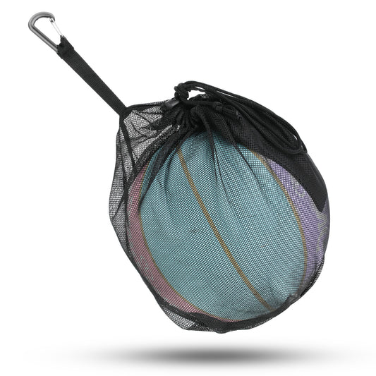 Ymapinc Mesh Ball Bag for Boys,Basketball Volleyball Soccer Drawstring Net Bags with Quick Release Buckle Small Zipper Pocket(Polyester Black)