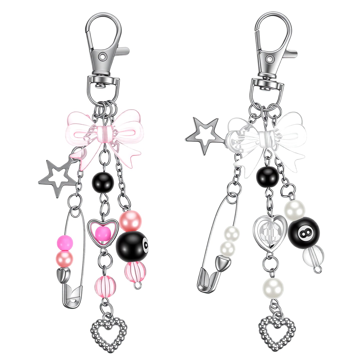Matwsec 2 PCS Pink Keychain Y2k Keychain Kawaii Bag Charm with Bow Cute Keychains for Women Bag Purse Backpack Charms