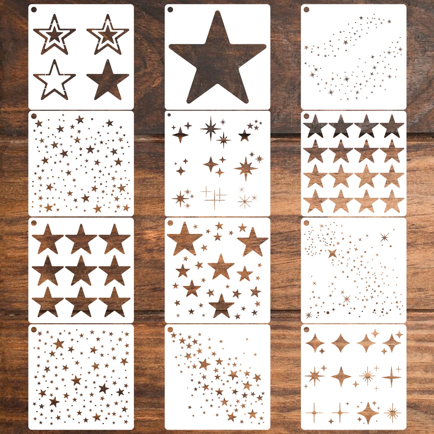 Matwsec 12 Pcs Star Stencils for Painting, Reusable Star Stencils for Crafts, Various Sizes Fabric Stars Template for DIY Crafts Home Decor on Wood, Canvas, Paper, Fabric, Walls, Furniture