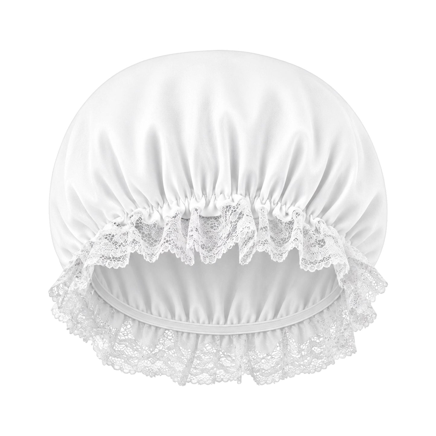 Matwsec White Colonial Bonnet Hat for Women Men, Lace Frilly Mob Cap