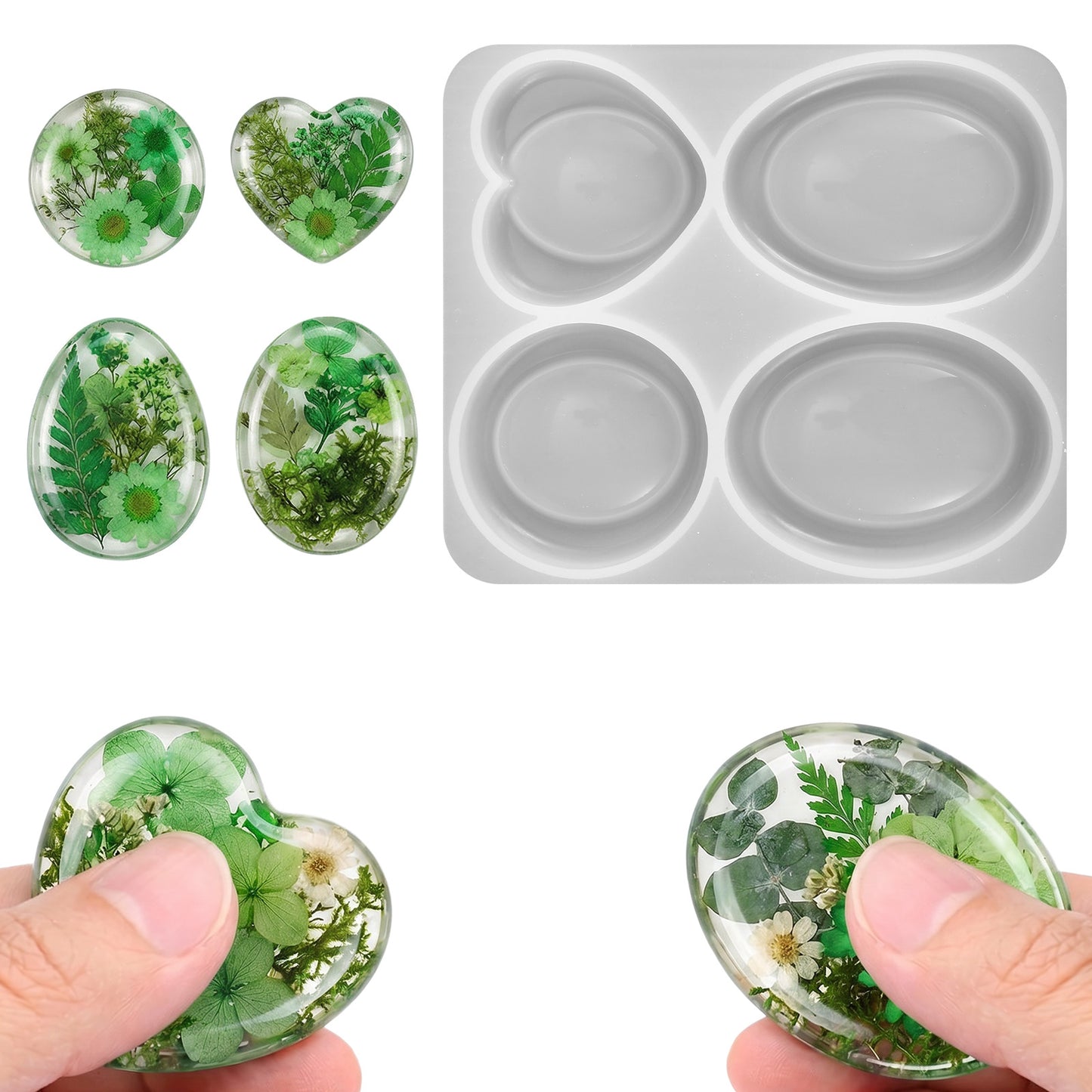 DIY Thumb Worry Stone Resin Silicone Mold 4 Designs Heart Round Oval Teardrop Relax Pocket Stones Epoxy Casting Mold for Men Women Relief Meditation