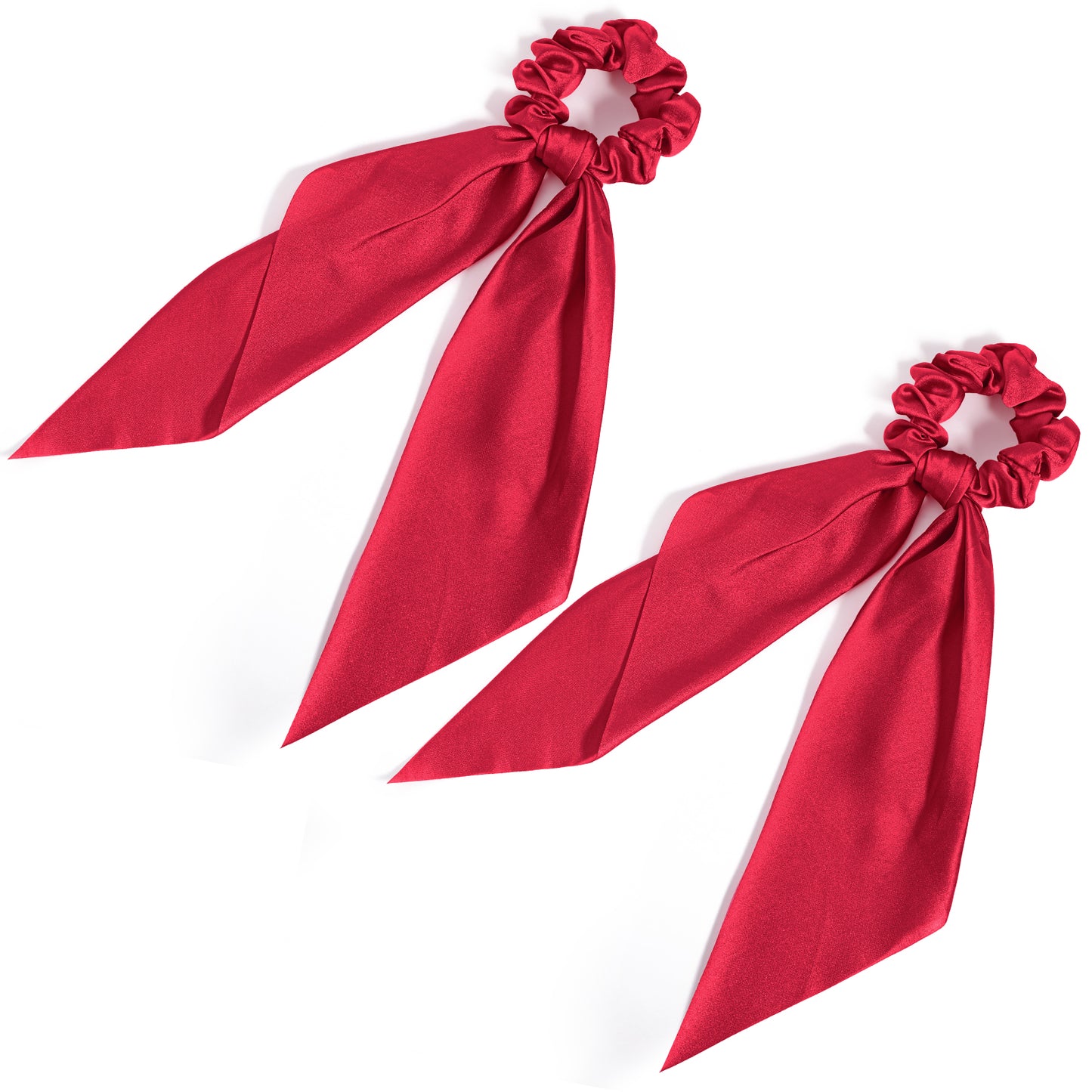 Scrunchie with Bow 2 PCS Ribbon Scrunchie Hair Scarf Scrunchies Ponytail Scarf Knotted Bow Silk Hairs Ties Satin Hairs Ribbon Scrunchy for Women and Girls Thick Thin Long Hair (red)