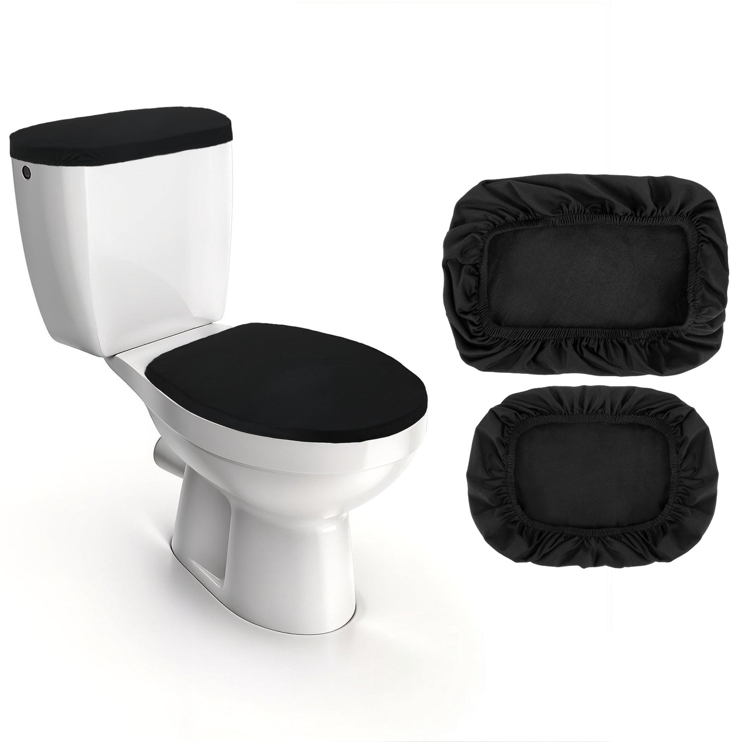 Ouligay Black Toilet Tank Lid Cover Replacement, Universal Toilet Tank Lid with Elastic Bottom, Toilet Tank Topper for Bathroom Decor, Washable and Dust-Resistant, 2pcs Set