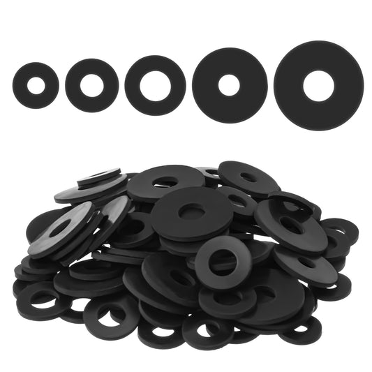 100 Pcs Flat Rubber Washers Assortment Kit Black Rubber Washer For Plumbing Bolts Screws And Shower Heads 5 Sizes (16/18/20/25/30mm) Thick Sealing Washers For Household And Professional Use