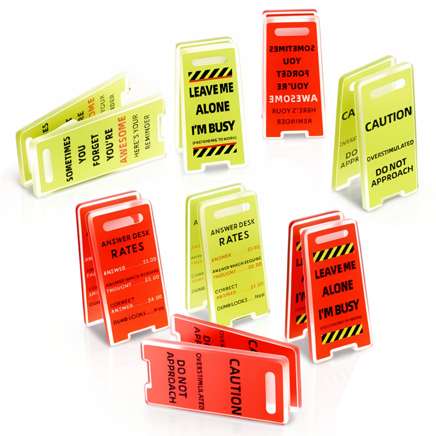 Nogeqi 8 Pack Funny Desk Signs, Funny Office Signs Decor For Work Coworker Leader Manager (Yellow+Red)