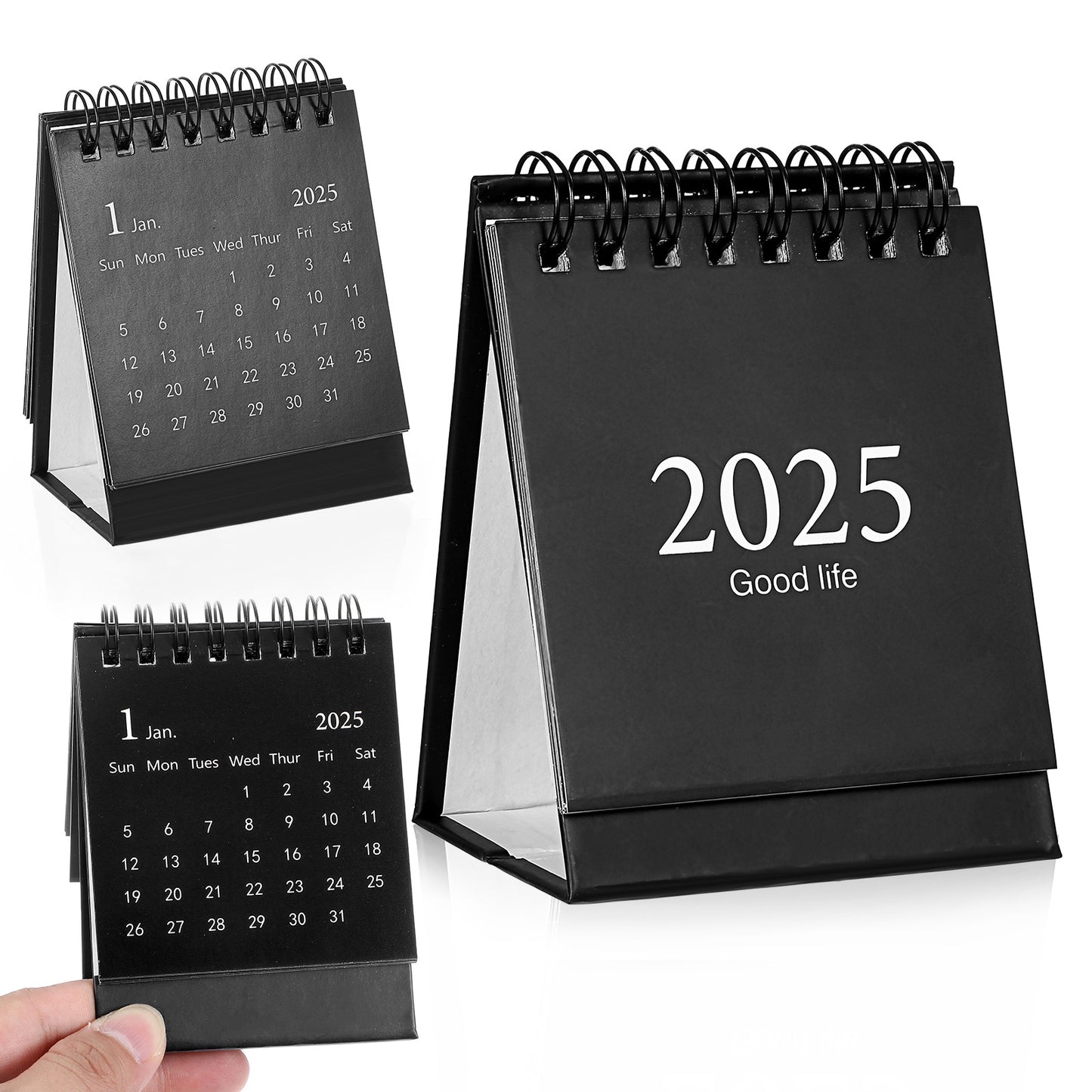 Tyqour Desk Calendar 2025 Standing Flip, Mini Desk Calendar Small Flip Desk Calendar January 2025 - July 2026 with Black Coil Desktop Calendars & Supplies for Home Office School (Black)