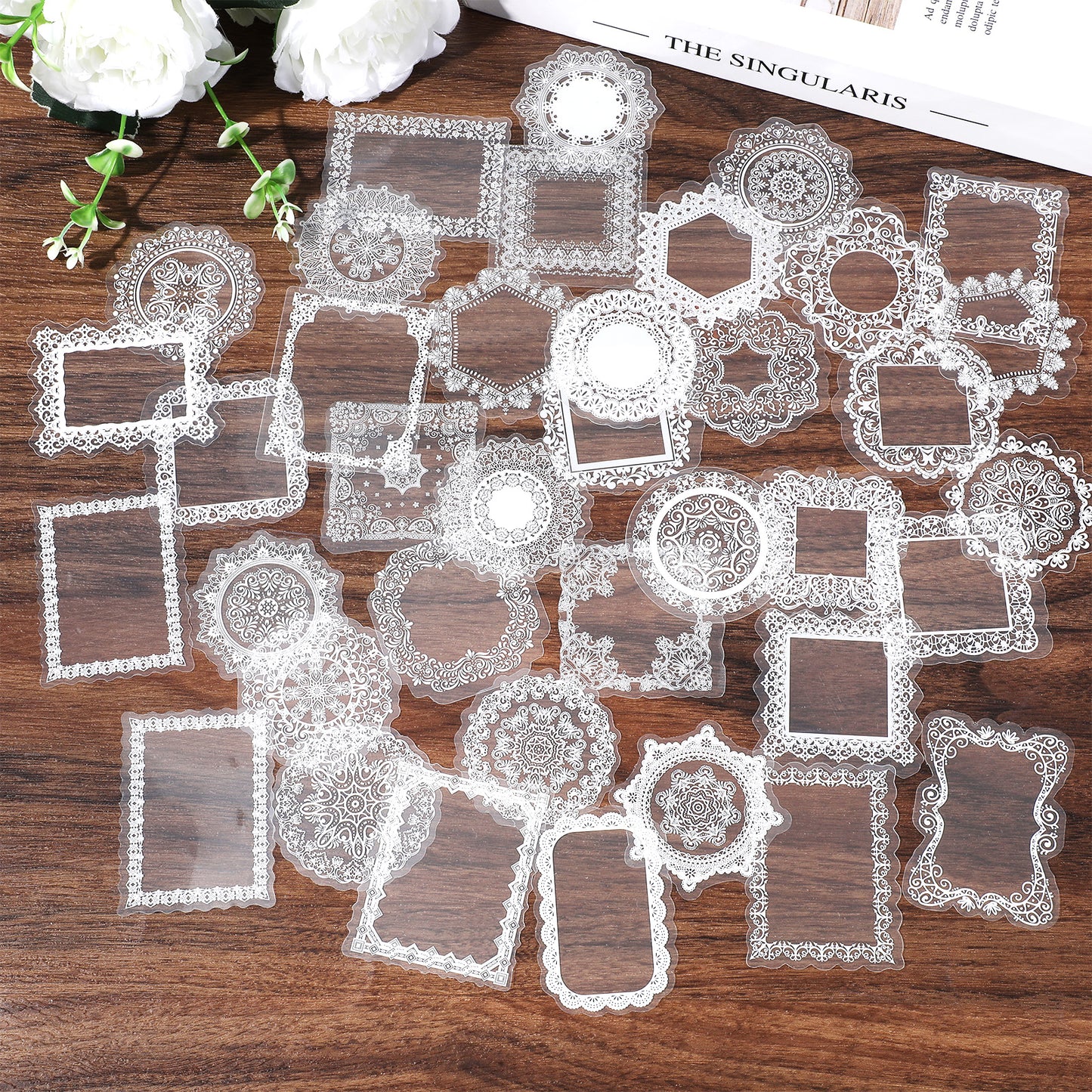180Pcs Transparent Lace Stickers Wedding Scrapbook Stickers Waterproof Vintage Style Lace Sticker for Journal, Wedding Photo Album, Scrapbooking Supplies, Frame