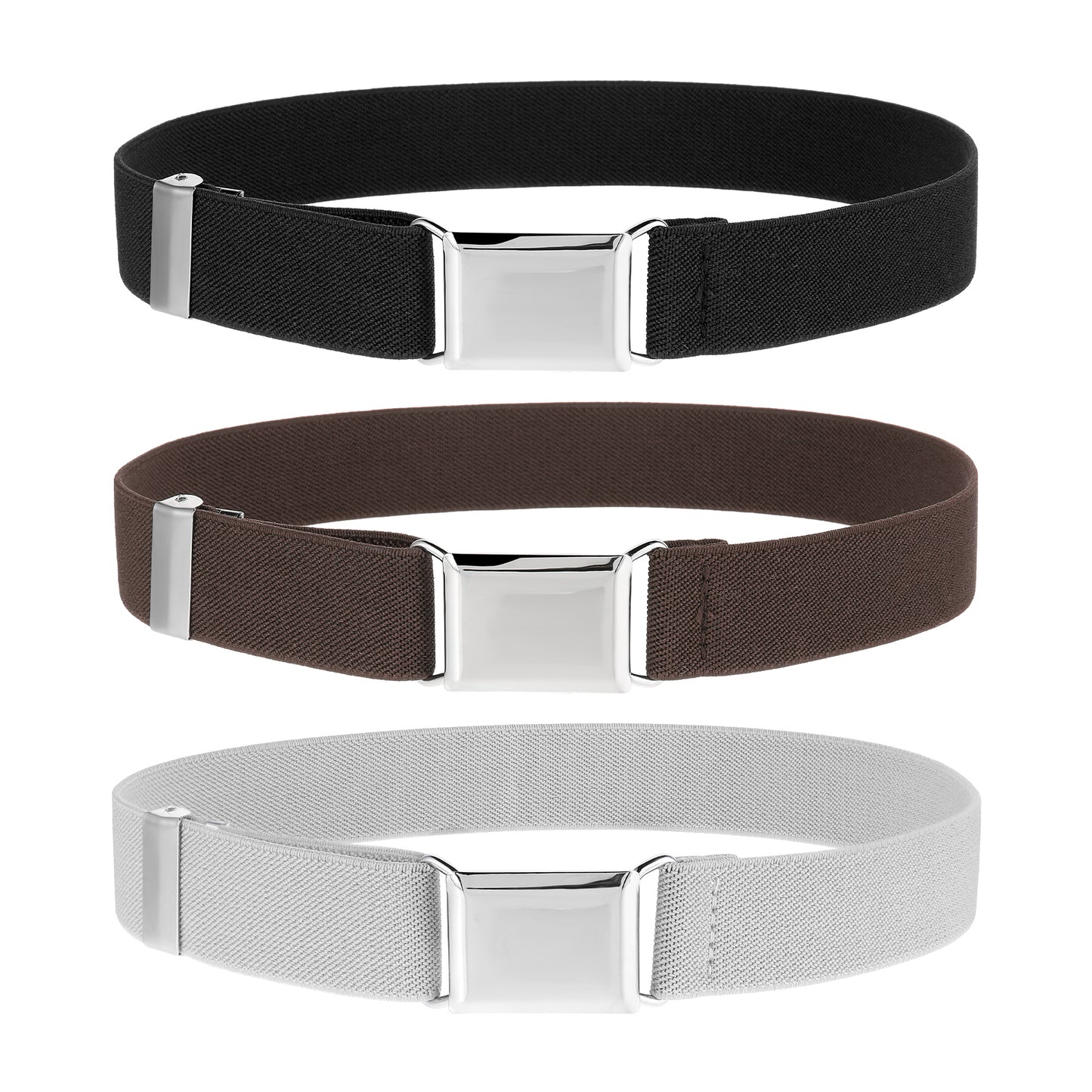 3 Pcs Kids Belt Magnetic Toddler Belt Adjustable Elastic Belts Boys Girls Fashion Stretch Belts with Silver Buckle Waistband for Children's Jeans, Shorts & Trousers, Uniform, Black, White, Coffee
