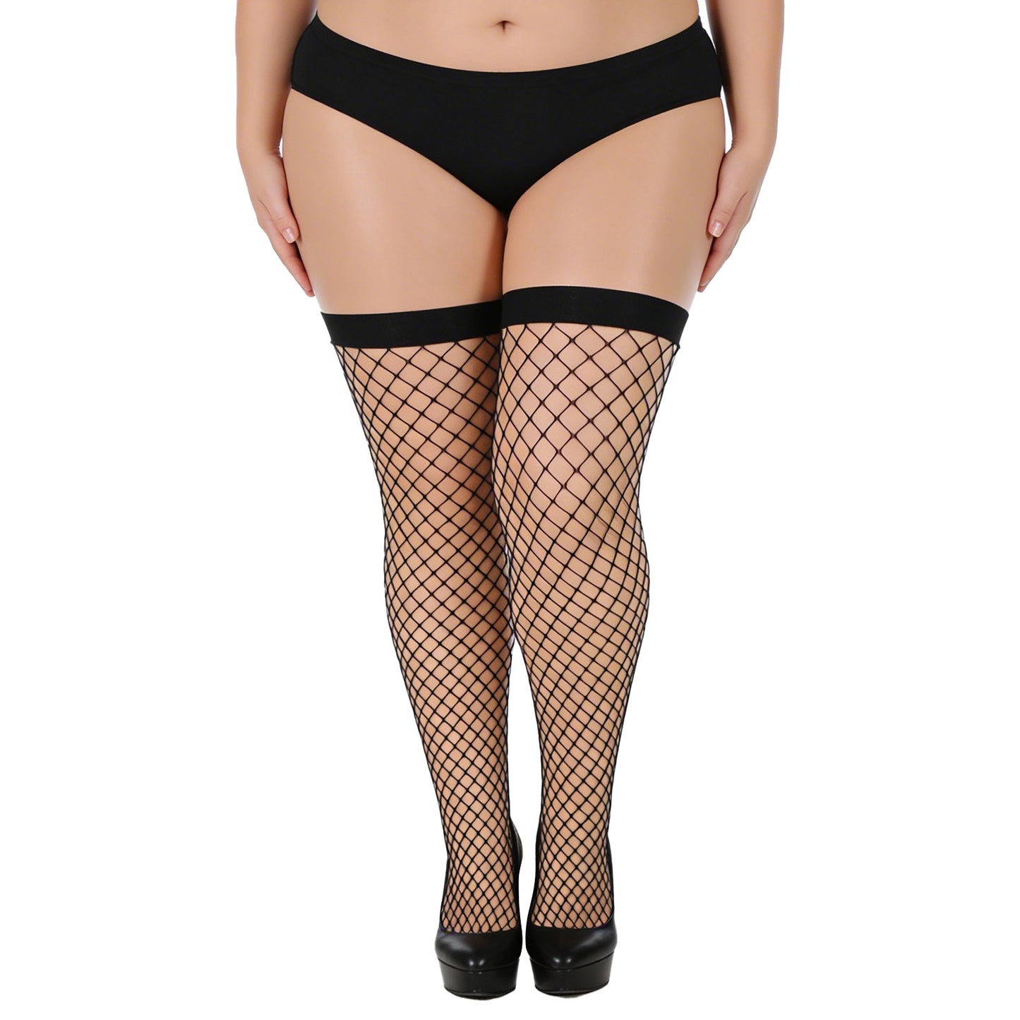 Bremorou Plus Size Fishnets Thigh High Stockings for Women - Stay Up Lingerie with Rhinestones, Perfect for Cosplay and Party Outfits