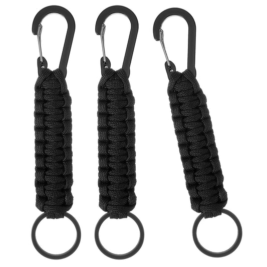 3 Pack Carabiner Keychain with Strap Paracord Keychain Carabiner Clip Aluminum Braided Paracord Keychains Lanyard Heavy Duty Key Lanyard Accessories for Camping Fishing Climbing Hiking Black