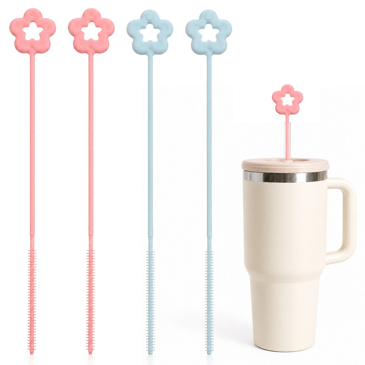 Bnehmb 4 PCS Extra Long Silicone Straw Cleaner Brush Reusable 8.46 In