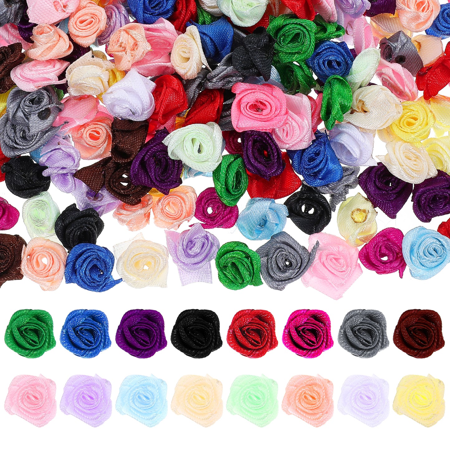 300Pcs Mini Roses For Crafts Felt Flowers For Crafts Mini Small Satin Ribbon Roses Artificial Tiny Fabric Flowers Multicolor Satin DIY Sewing Rosettes Applique Embellishments for Wedding Gift Wrapping