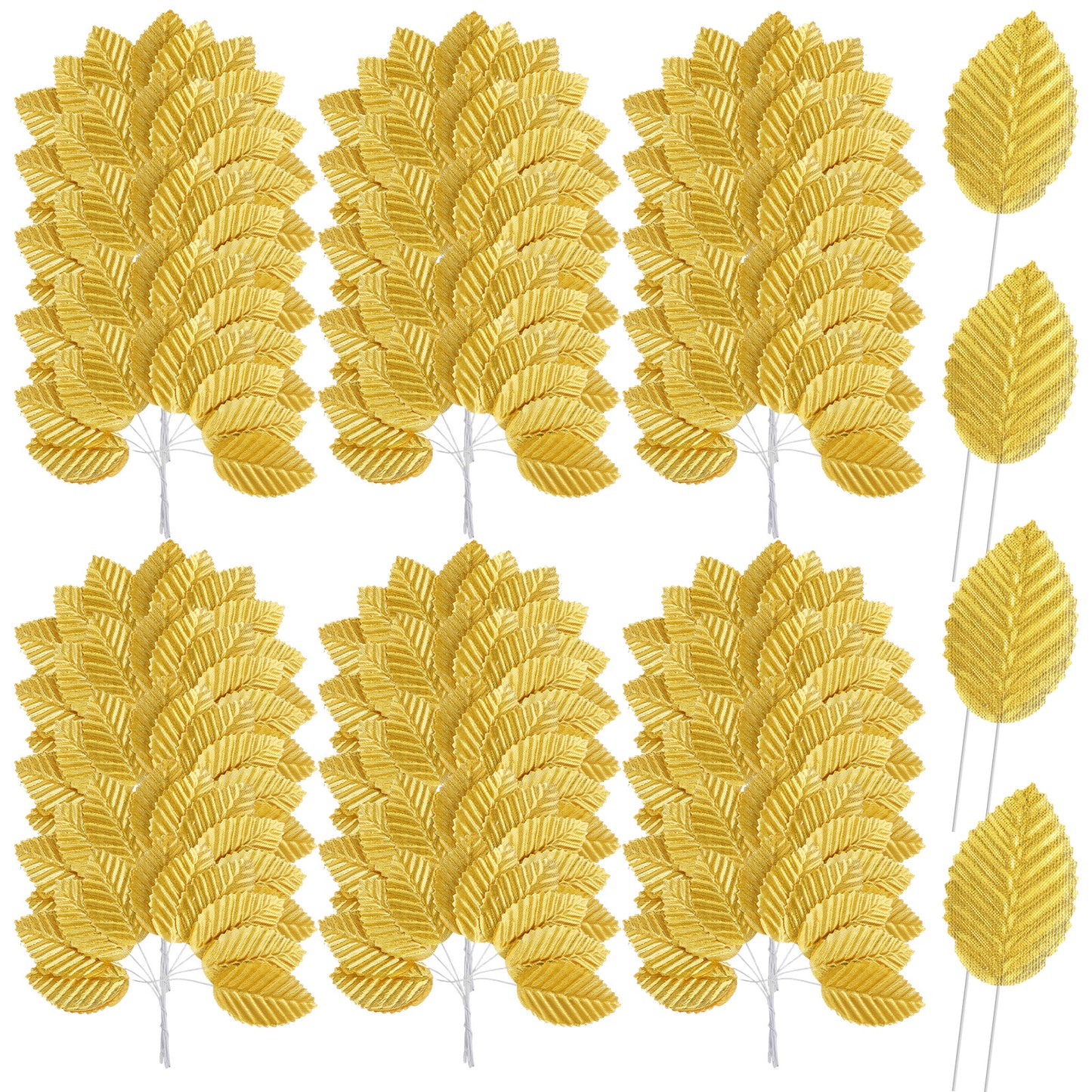 RAHHLIZS 200 Pcs Gold Fake Leaves with Stems, Gold Artificial Silk Leaves, Golden Flowers Artificial Crafts Single Leaf for DIY Bouquet, Wreaths, Wedding, Home Decor, Party Decorations