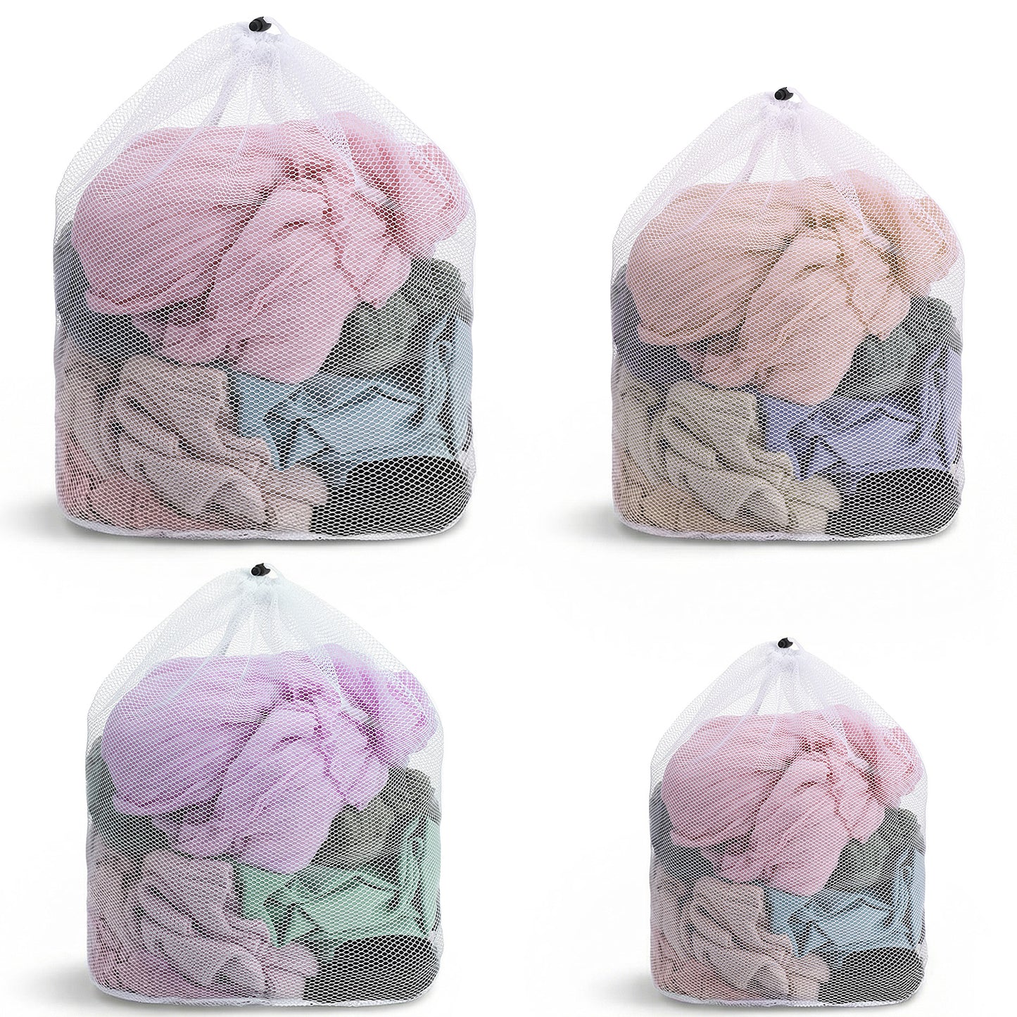 Nogeqi 4 Pcs Mesh Bags for Laundry, 4 Size 31" X 23" Laundry Mesh Wash Bags, Heavy Duty Large Laundry Bag Mesh, Laundry Bag for Washing Machine College, Dorm, Camp, Travel Family Use(S M L XL)