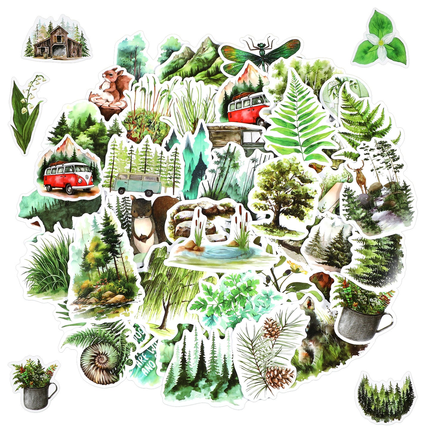 Ouligay 50 PCS Forest Stickers Aesthetic Outdoor Sticker for Boys Girls Teens Gifts Vinyl Waterproof Tree Stickers Nature Sticker for Water Bottle, Laptop and Scrapbooking, Forest Trees Animals