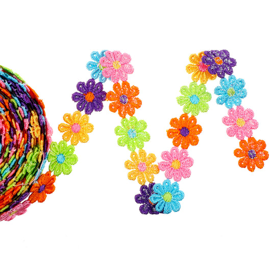 1 PCS Daisy Ribbon Embroidered Floral Lace Sewing Ribbons Color Lace Strip Handmade Patchwork Ribbon Sew Supplies for Appliques Sewing Clothes Decoration DIY Crafts 2.5cm Wide 7.5 Yards Colorful
