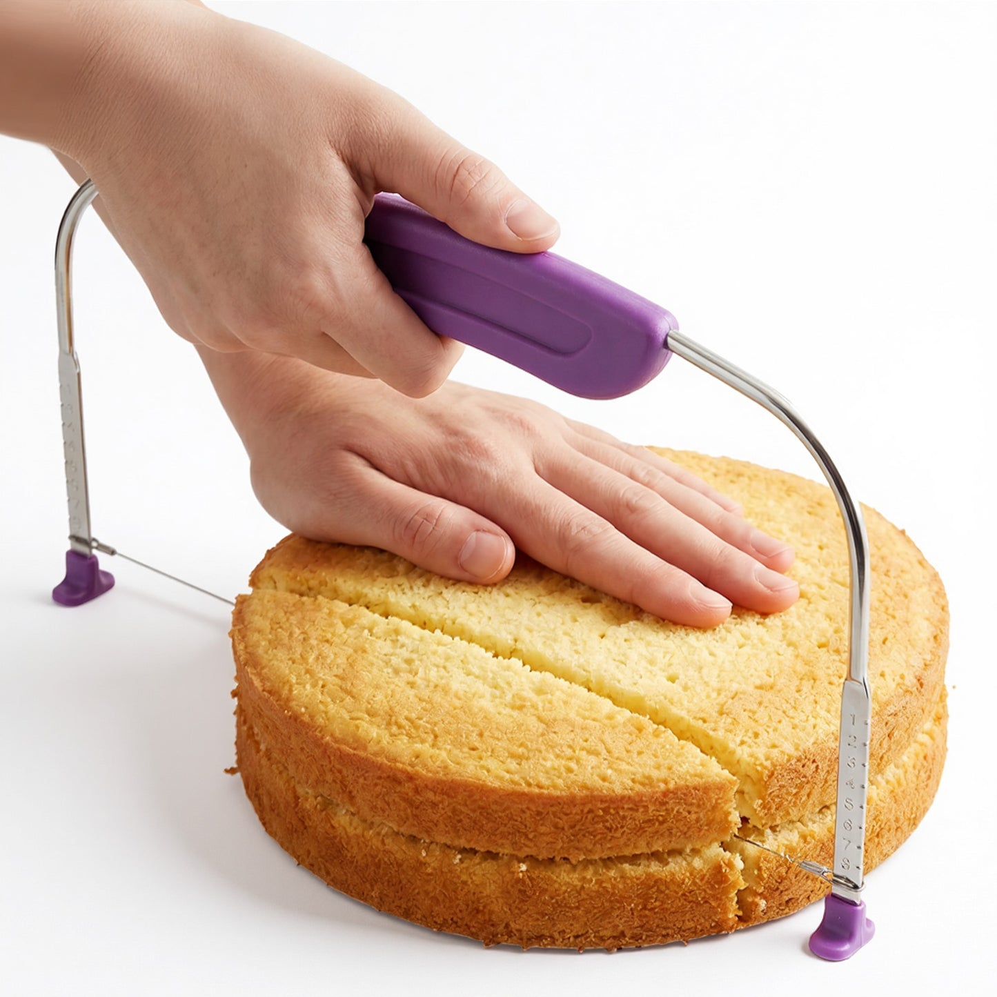 Nogeqi Adjustable Cake Leveler, 9 Different Height Cake Slicer Cutter with Stainless Steel Wires and Handle, Professional Cakes Slicer Tool for Leveling Tops, Purple