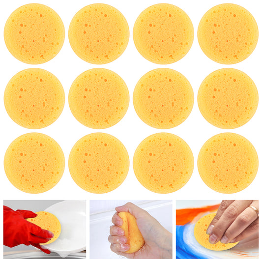 12PCS kitchen sponges for washing dishes Round Natural Cleaning Sponge,Ymapinc Cellulose Eco-friendly No Odor, Dusting, Cleaning Bathroom, 7 * 7cm