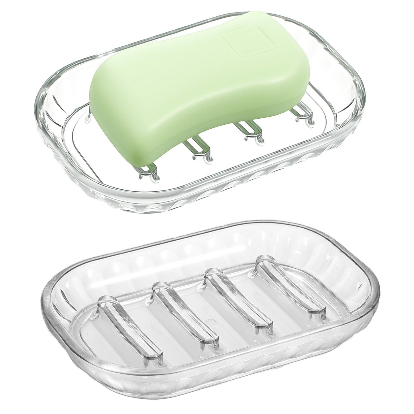 Xinjoduz 2 PCS Clear Soap Bar Holder for Shower, Acrylic Soap Dishes Savers with Drainage for Bathroom Bathtub Kitchen Sink, Anti-Slip Soaps Dish Tray with Raised Grid to Prevent Melting