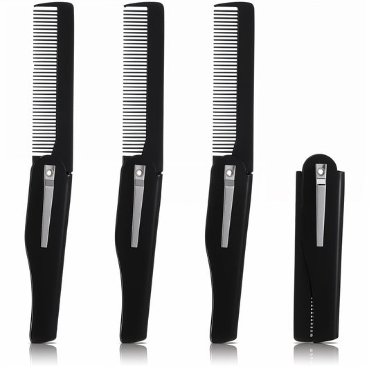 Tyqour 4pcs Folding Comb Pocket Mustache Combs for Men Beard Comb for Black Men for Men Mustache Hair Care Styling