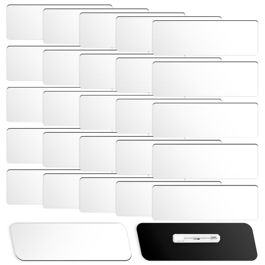 Xindojuz 25 PCS Blank Name Tags with Pins, Metal Sublimation Name Tags Custom ID Badge Holder with Clips for Office Workers School Students, Personalized Badges Making (Black, 2.95×0.95 inch)