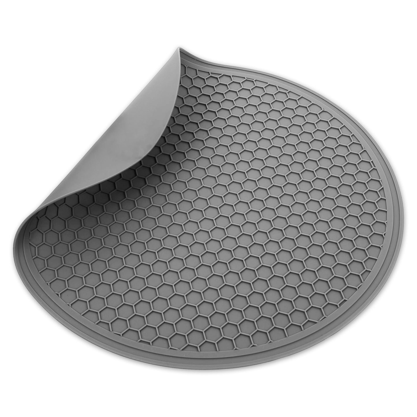 Matwsec 1 Pcs Silicone Microwave Mat, 9.76 X 9.76 Inch Round Silicone Non-Slip Trivet, Heat Resistant Hot Pot Holder, Multifunctional Mat for Kitchen, Dishwasher Safe Mat (Gray)