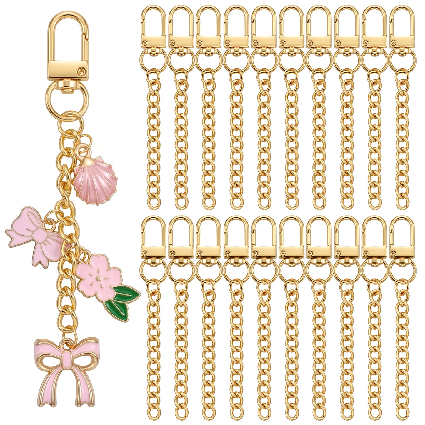 20Pcs Gold Keychain Making Kit Key Swivel Snap Hook Chains DIY Keychain Supplies Bag Extender Chain Bag Charm DIY Bags Charm Key Chain Clip for Crafts Jewelry Making Handbag Purses