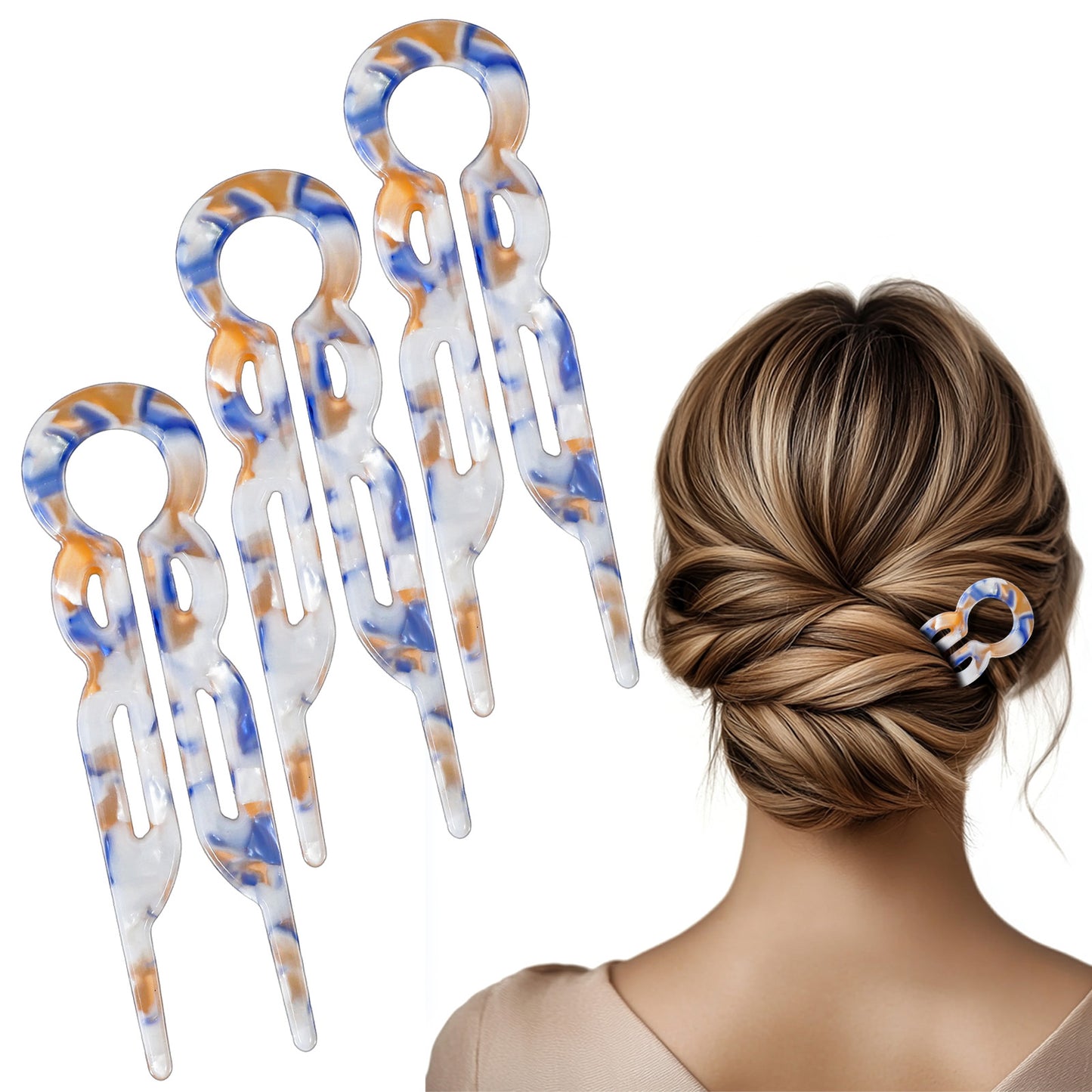 Mabor 3PCS Acetate French Hair Pins - Prestige French Hair Pins for Women, Grip for Fine Hairs