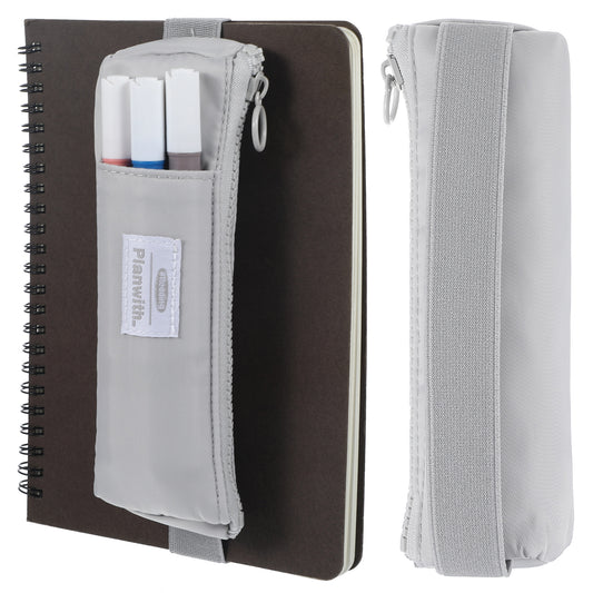 Ymapinc Pencil Holder Pouch, Small Pen Holder with Zipper for Notebook Journal Case Book Pen Holder for Travel Hardcover Book Accessory Slim Grey Pencil Case for Planners
