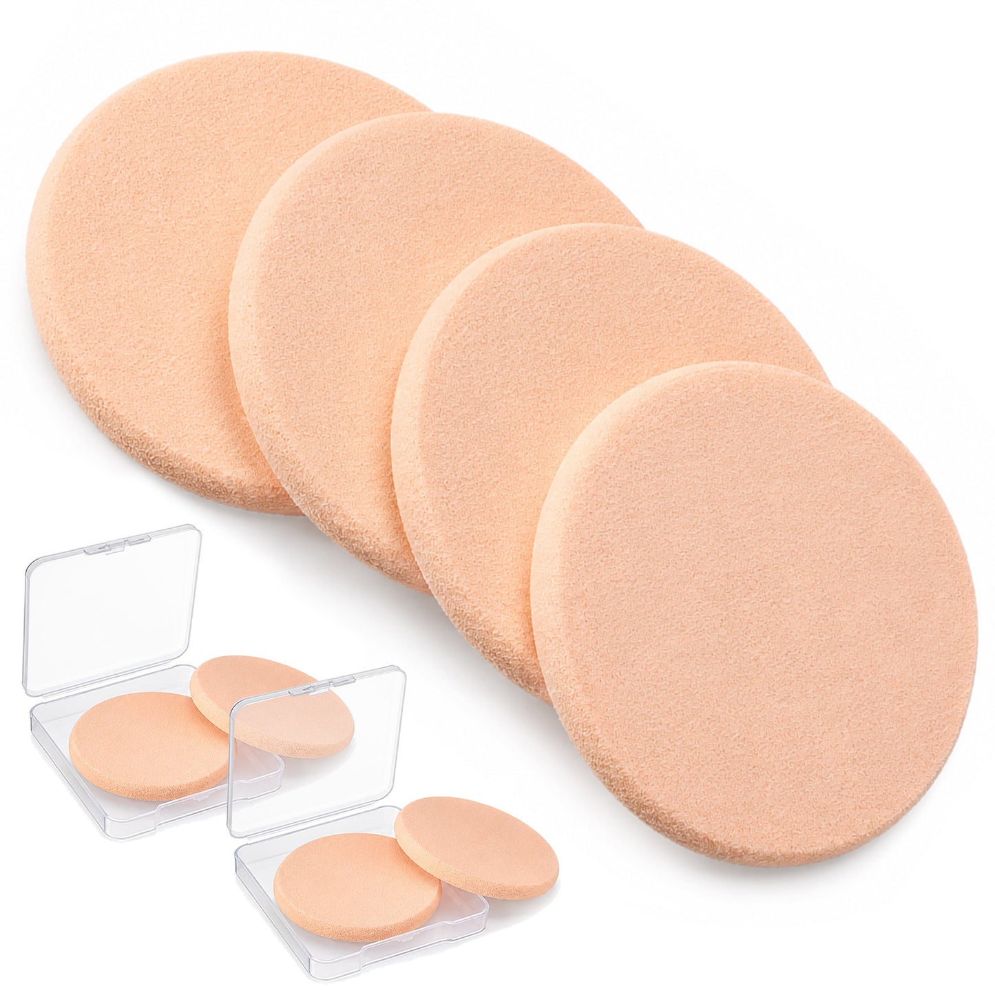 Tyqour 4PCS Round Makeup Sponges with 2 Travel Case, 2inch Nude Make up Sponges for Foundation Flat Makeup Sponge Replacement for Cosmetic Flawless Foundation, Wet and Dry Dual Use