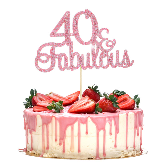 1 Pcs 40th Birthday Cake Topper 40 and Fabulous Decorations Rose Gold Happy 40 Cake Topper for Women Happy 40th Birthday Cheers Party Cakes Pick Anniversary Decorations Supplies