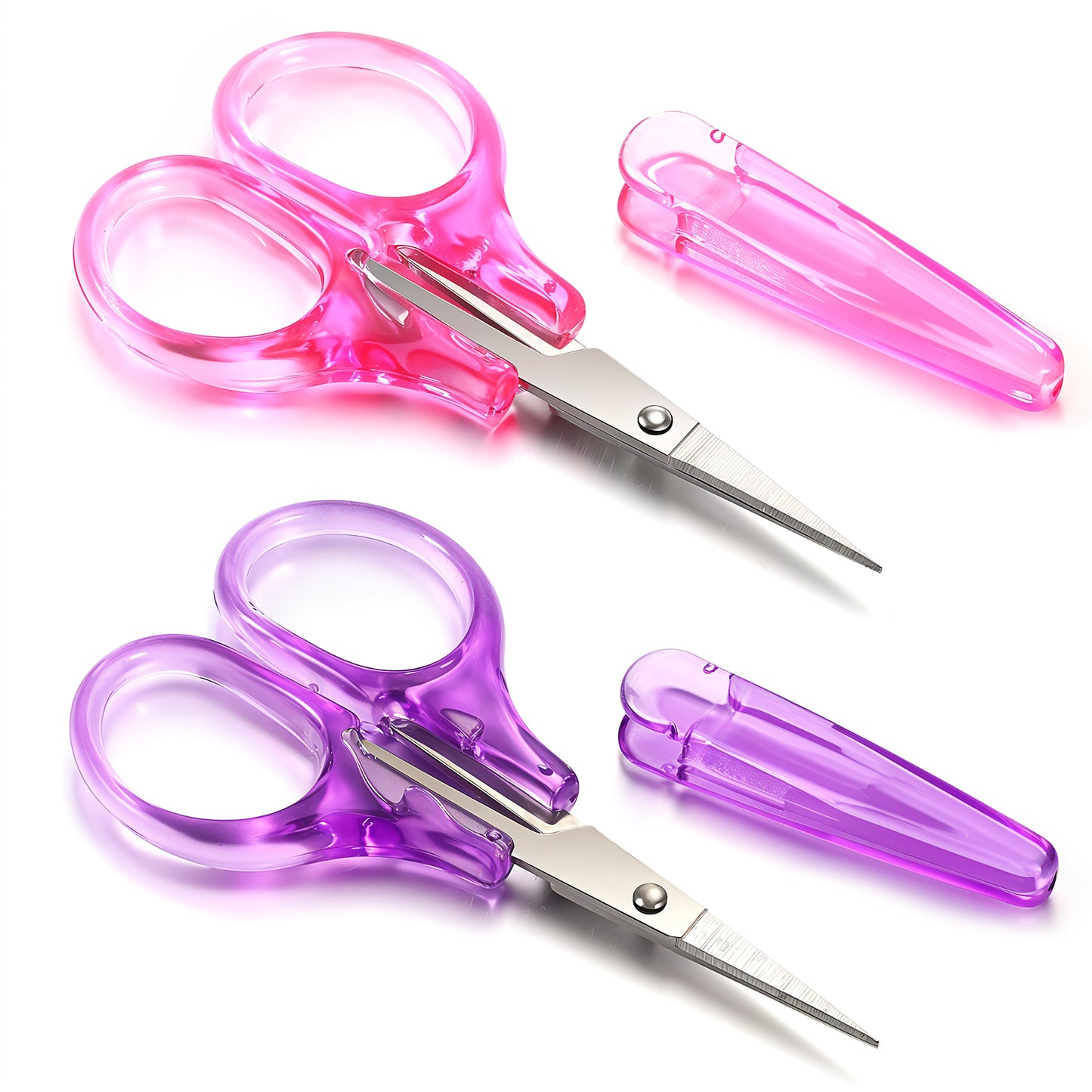 2 Pcs Small Craft Scissors Set, Mini Sewing Scissors with Protective Cover, Precision Tiny Scissor for Scrapbooking Supplies (Pink, Purple)