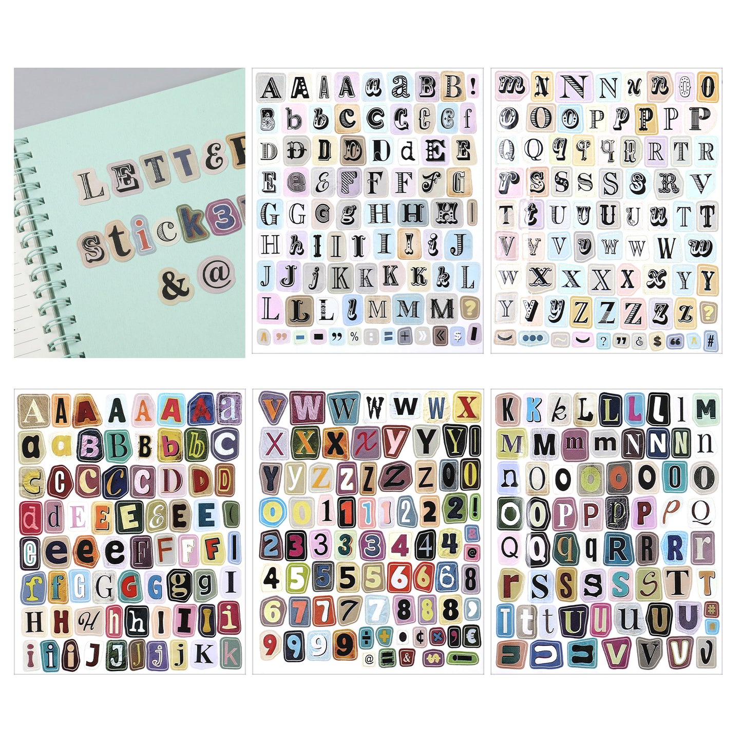 327 Pcs 5 Sheets Letter and Number Stickers, Vintage Scrapbook Letter Stickers, Small 1 Inch Vinyl Self-Adhesive Alphabet Number Stickers for Scrapbooking Journaling Laptop Water Bottle DIY Crafts