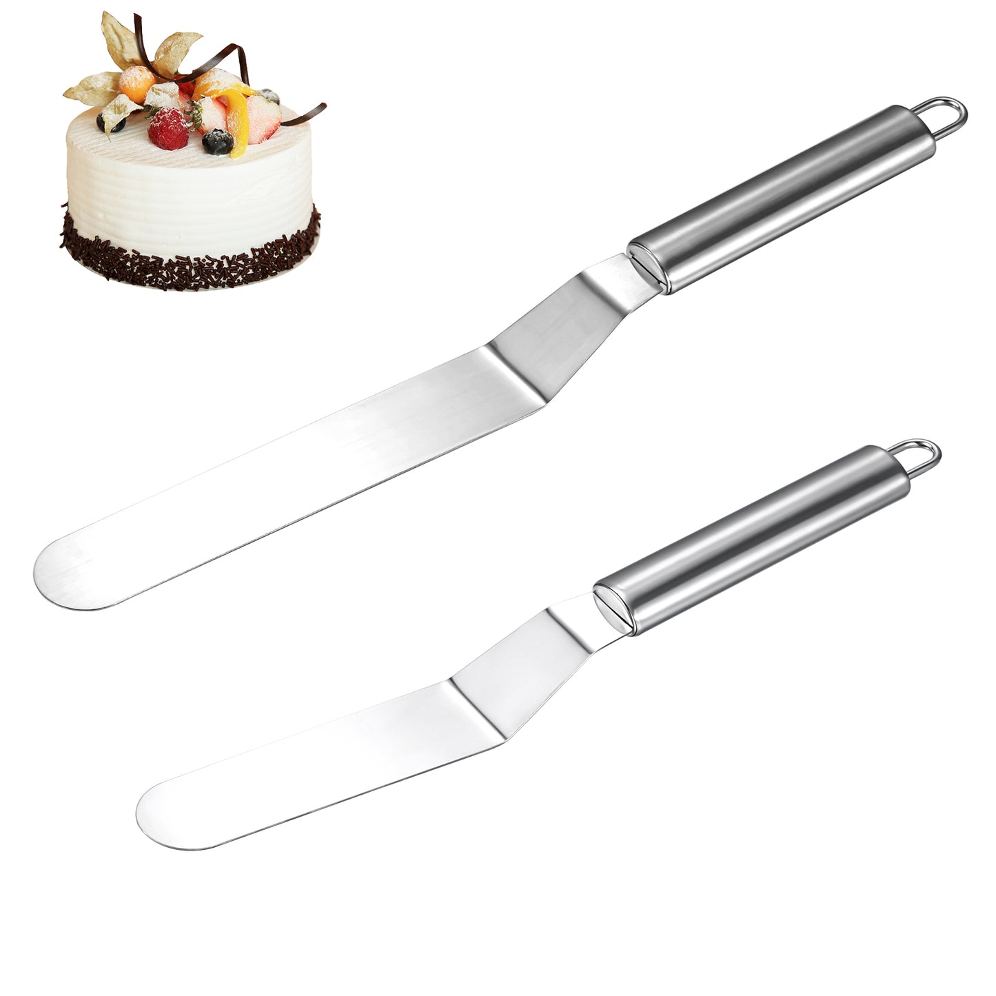 Nogeqi 2PCS Palette Knife Baking, Stainless Steel Icing Spatula Offset Spatula Cake Spatulas for Cake Decorating (Silver)