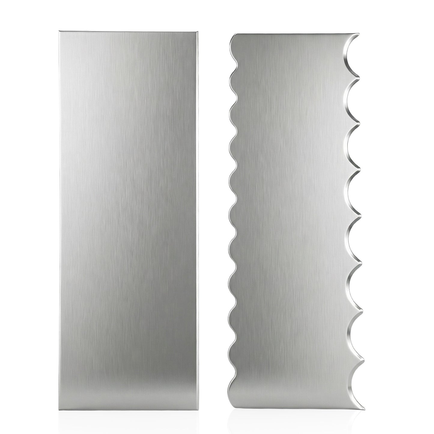Xinjoduz 2 PCS Stainless Steel Cake Scraper Smoother, 8.7" Double Sided Patterned Stripe Edge Smoother Metal Cake Scraper Decorating Supplies for Frosting Icing Butter Mousse Cream Decoration