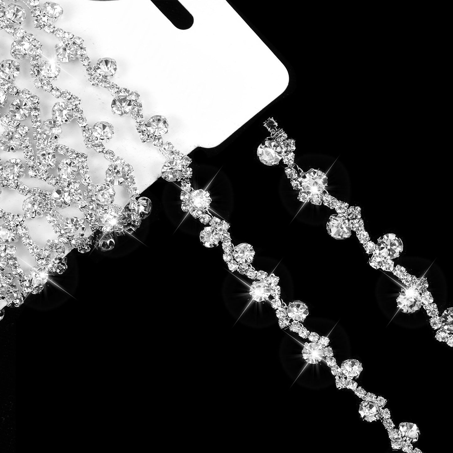 Silver Rhinestone Trim Chain for Crafting, 70.87" x 0.35" Crystal Rhinestones Applique for DIY Wedding Dress Embellishments