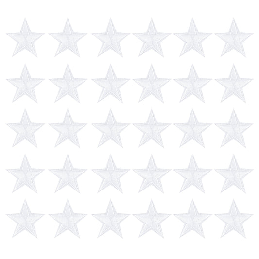 30 Pcs Star Patches Iron On, Mabor Star Patches White Iron On Stars Sew Embroidered Patches Appliques Embellishments for Clothing Jean Bags Hats Repair Decoration