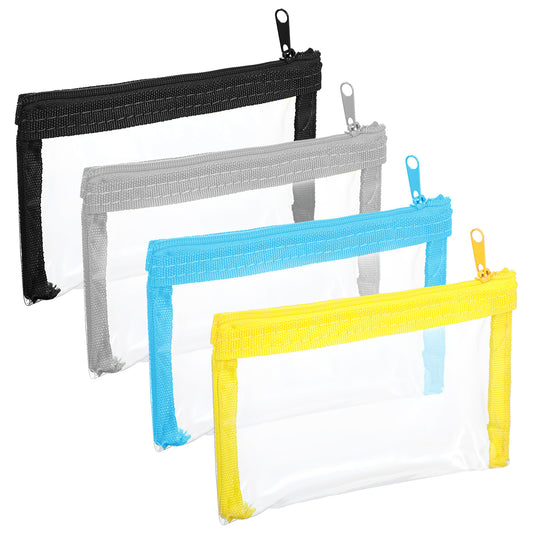 Tyqour 4Pcs Small Clear Makeup Bag 6.10 x 3.54inch Waterproof Clear Travel Bags Zipper Pouches Multipurpose Makeup Pouches for Daily Toiletries Travel Office Supplies