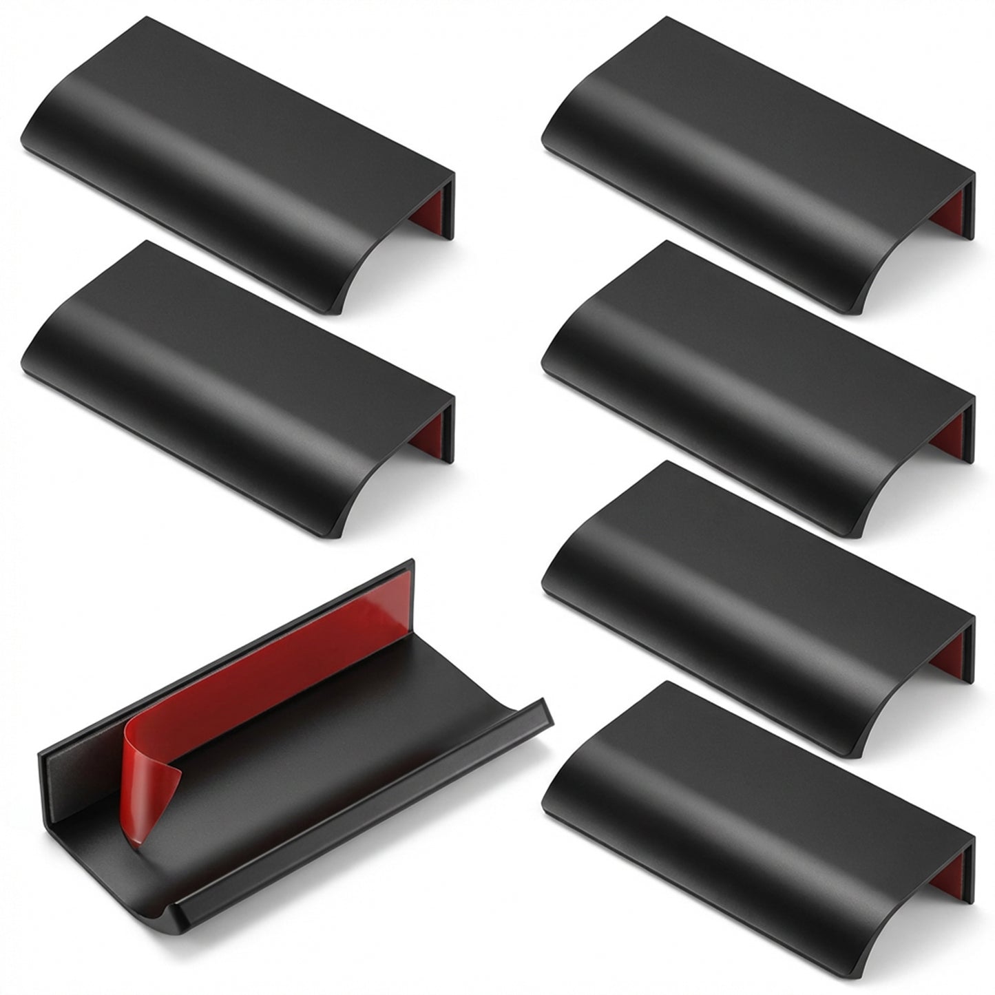 Chsoejuf 6 Pack 3 Inch Adhesive Cabinet Handles Pulls, Black Aluminum Alloy Finger Pulls for Cabinets, Peel and Stick Handles for Cabinets