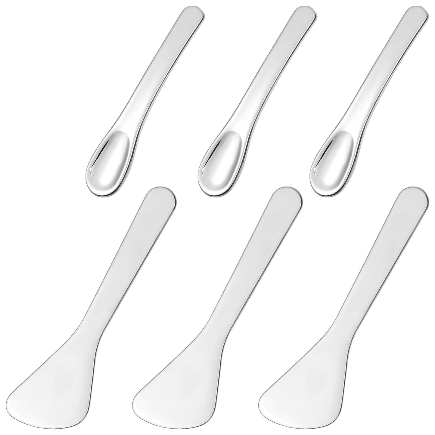3 Pack Mini Metal Makeup Spatula, Reusable Cosmetic Scoop, Stainless Steel Cosmetic Tools Silver Spatula and Spoon Applicators for Skincare, Creams, Lotions, Masks