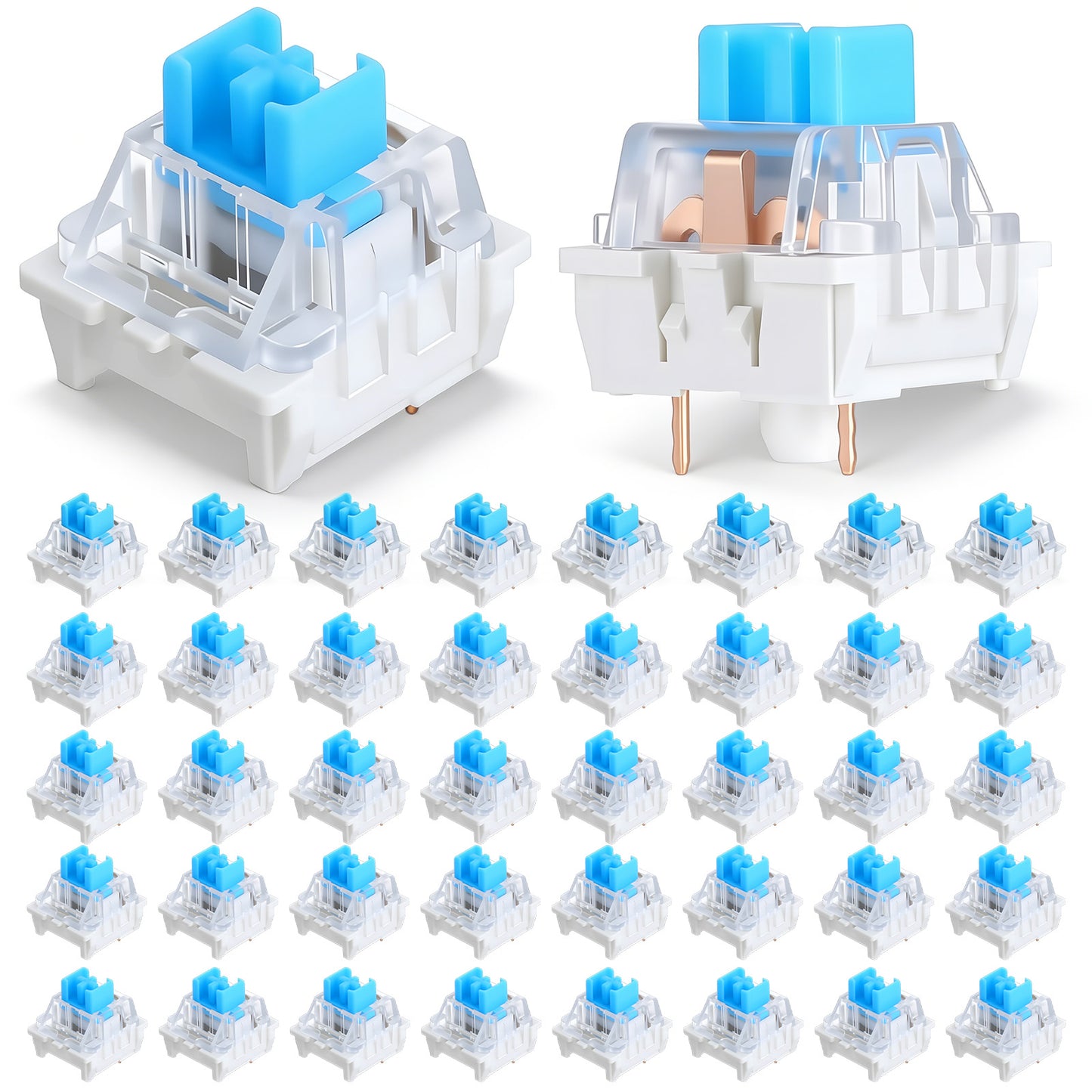 Nogeqi 50 Pcs Blue Mechanical Keyboard Switches, 3 Pin Keyboard Clicker Replacement Keyboards Keys Switches, Clicky, Accurate Typing, Dustproof for Most Mechanical Gaming Keyboards
