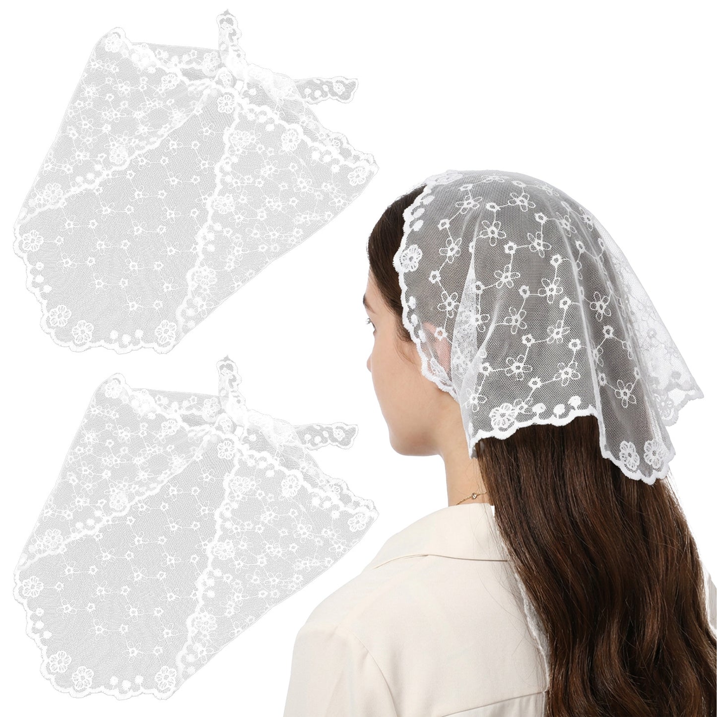 RAHHLIZS 2Pcs Lace Head Scarf Triangle Hair Bandana Women White Headband Cute Stylish Womens Lace Headwraps Hair Accessories