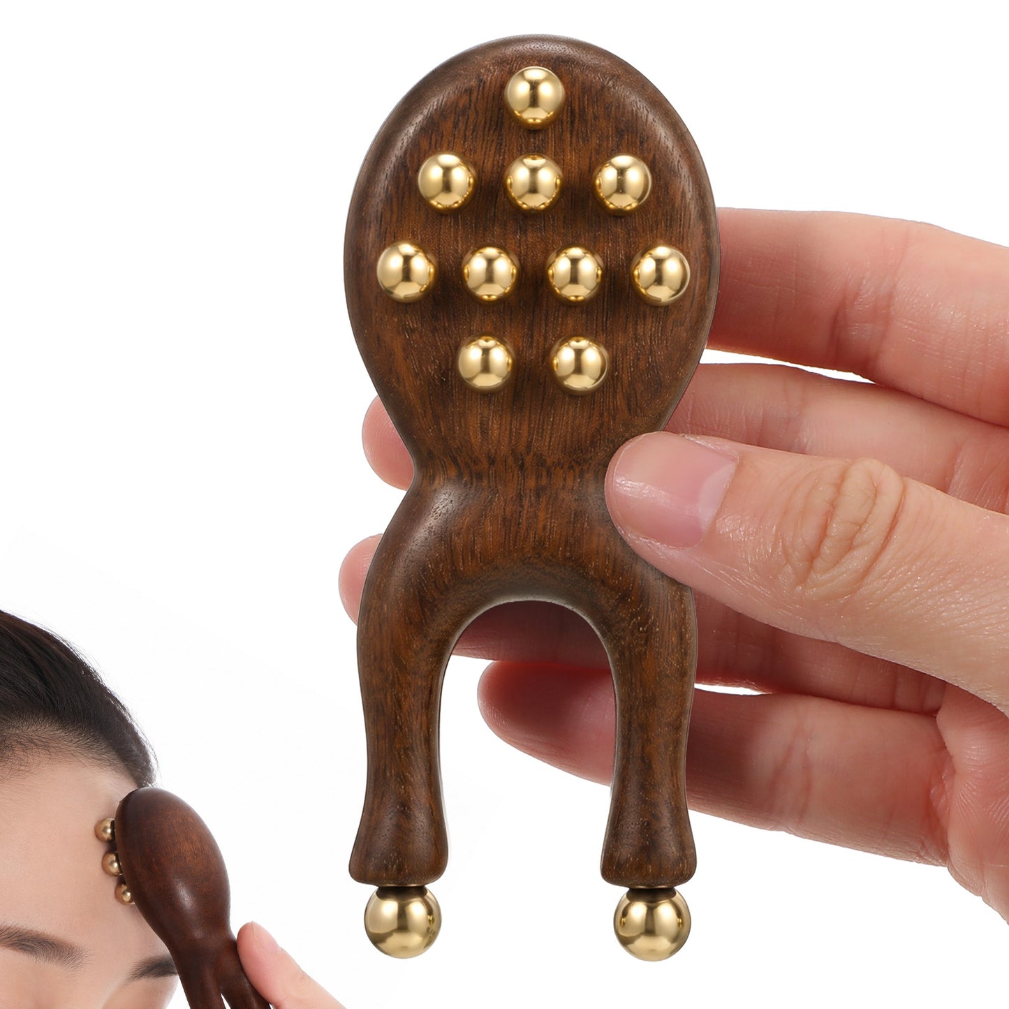 Ymapinc Y Shaped Facial Massage Roller, Wooden Gua Sha Tool with 12 Brass Beads, Acupressure Face Lifter for Eye Nose Ear