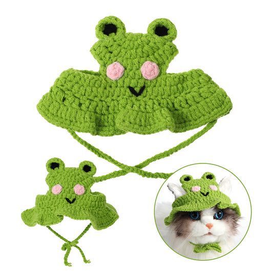 Wool Pet Hats Halloween Cat Hat Cartoon Knit Cute Cats Beanie Bonnet Soft Festive Cats Costumes Christmas Holiday Party Clothes Head Wear Accessories for Puppy Cat Kitten Dogs Pets Animals (Green)